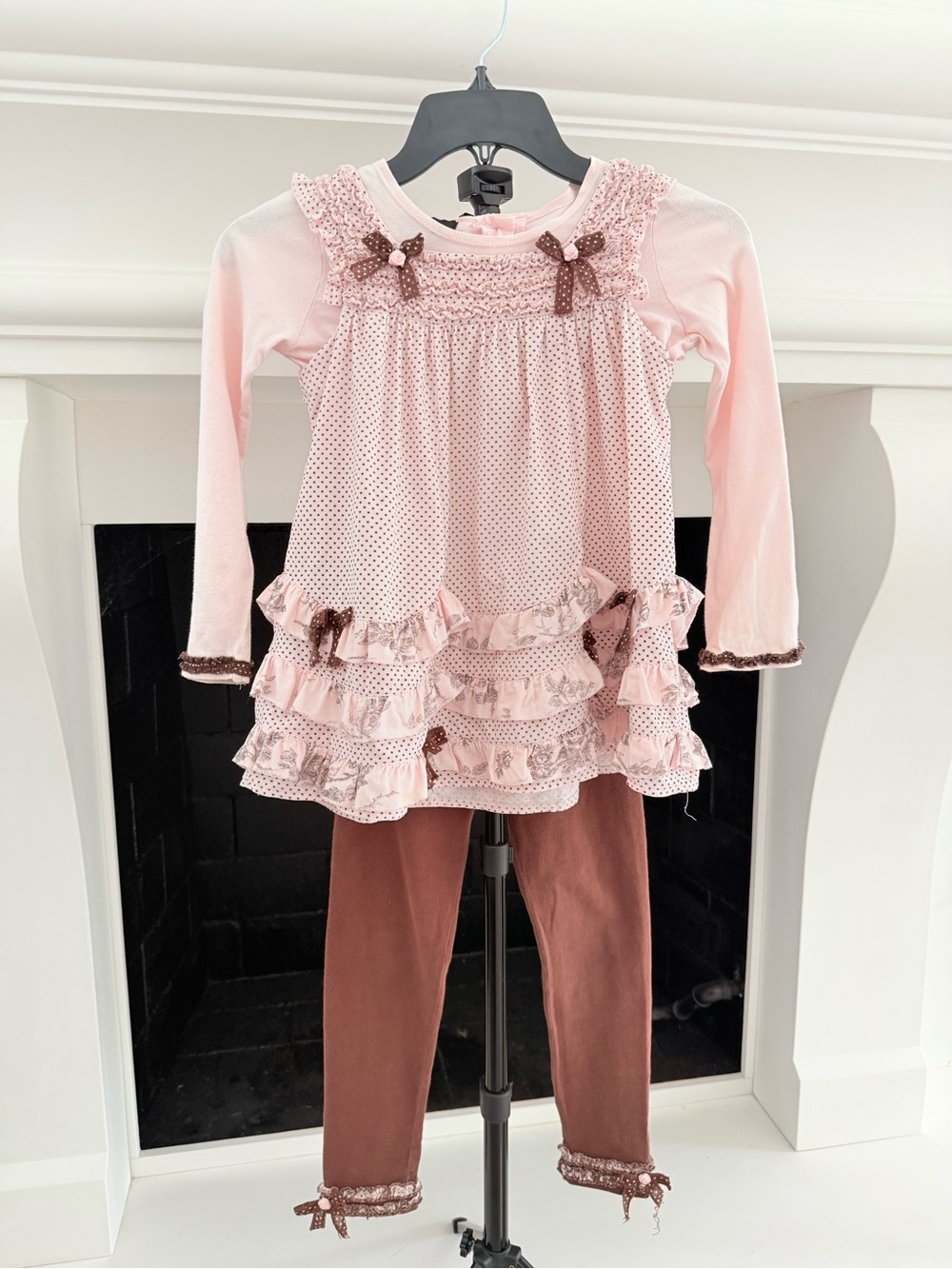 Biscotti Pink and Brown Ruffle Tunic & Legging Set